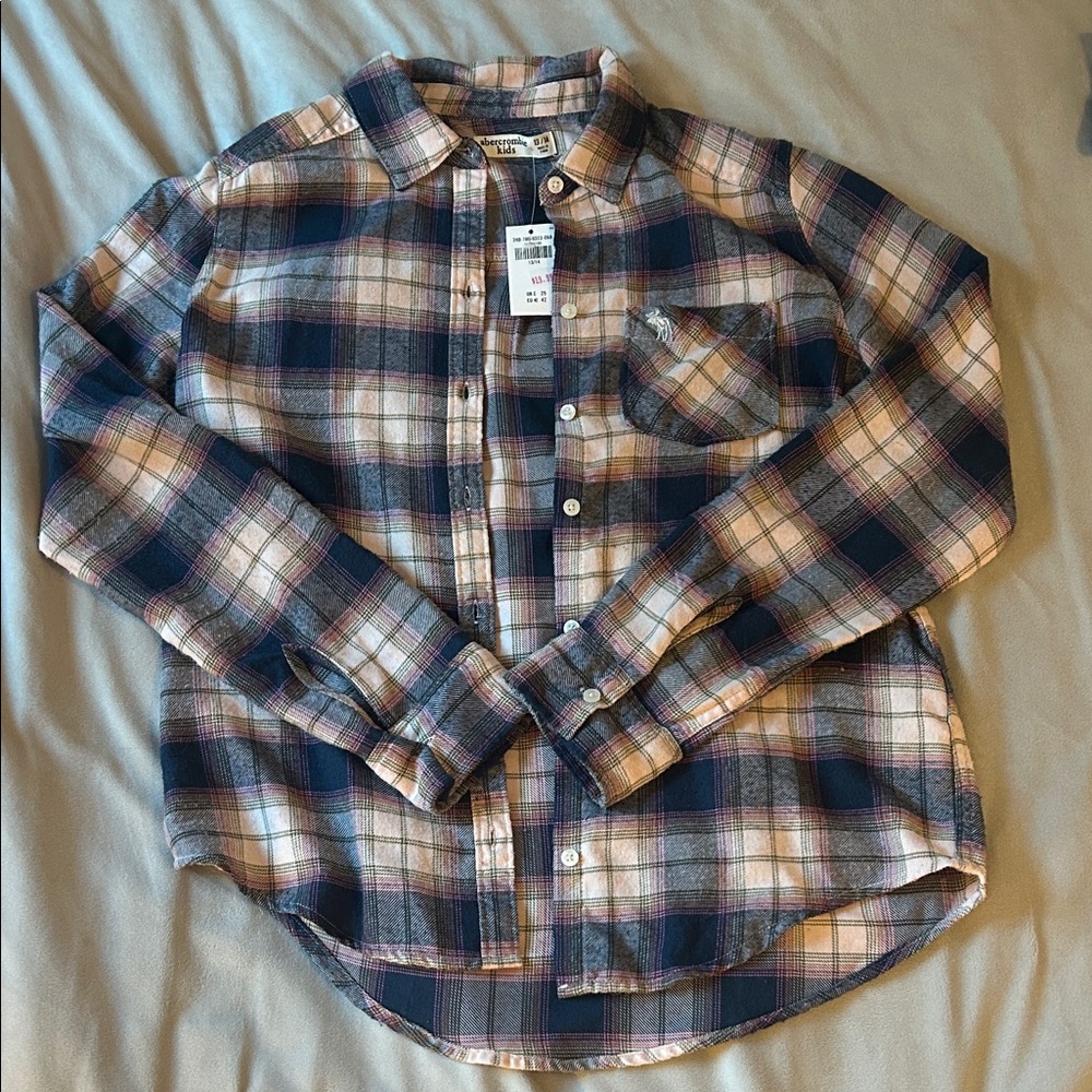 Abercrombie Kids Plaid Button-Down Shirt - Navy and Cream